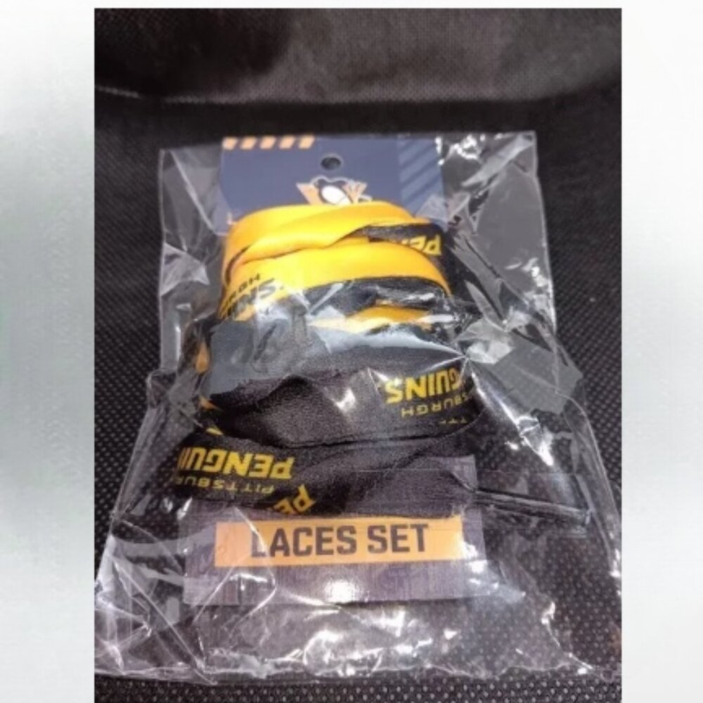 NHL 2 pair Pittsburgh Penguins shoe laces 1 adult 1 youth New still in package